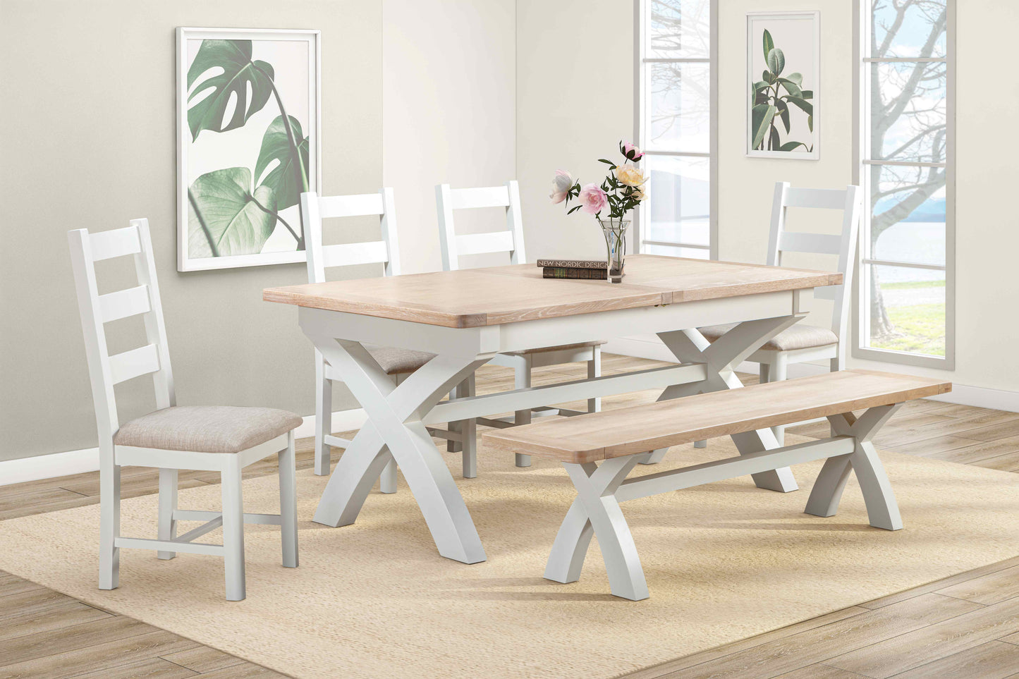114-34 Foxington Painted 180/240 Cross Leg Extending Dining Table