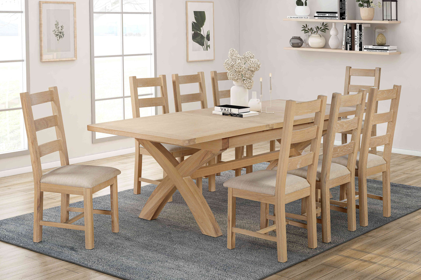 144-34 Foxington Oak 180/240 Cross Leg Dining Table