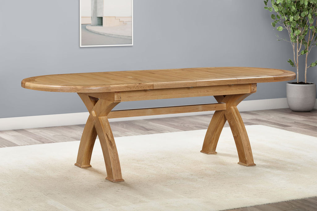 160-21 Kingsbury Oak 176/256 Oval Cross Leg Dining Table