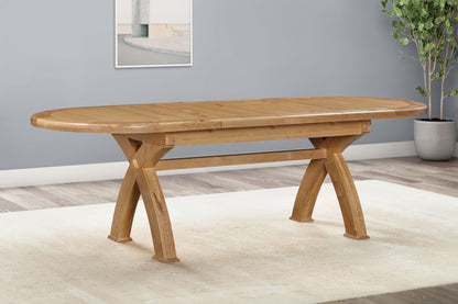 160-21 Kingsbury Oak 176/256 Oval Cross Leg Dining Table