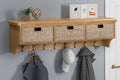 160-35 Kingsbury Oak Wall Shelf with Hooks & Baskets