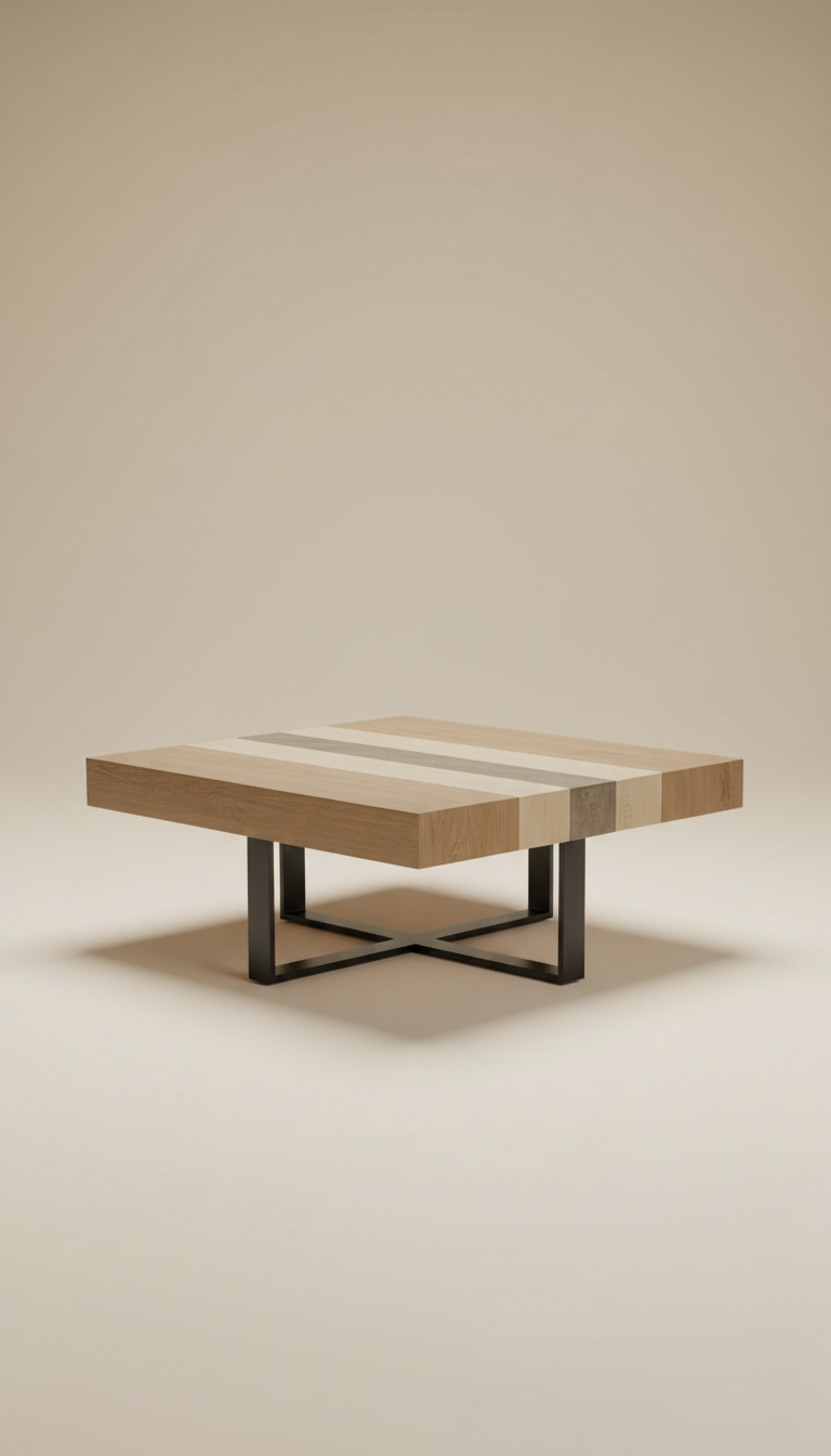 Modular Hardwood and Steel Coffee Table