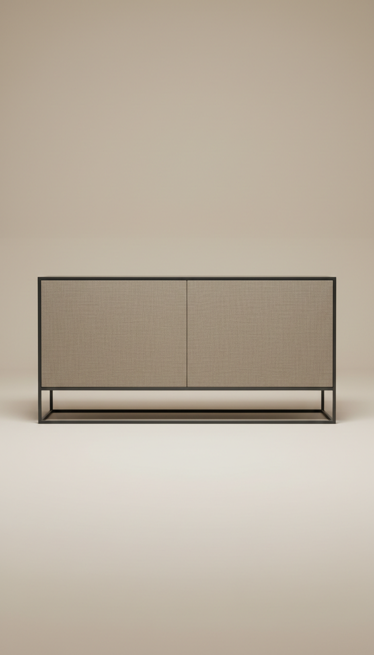 Steel Frame Sideboard with Taupe Linen Doors