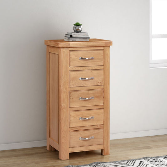 110-22 Chatsworth Oak Tall Chest with 5 Drawers